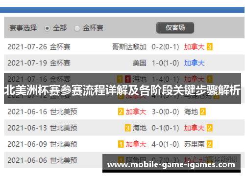 北美洲杯赛参赛流程详解及各阶段关键步骤解析