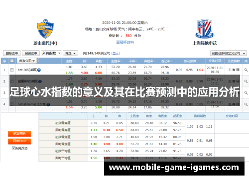 足球心水指数的意义及其在比赛预测中的应用分析 足球心水指数的意义及其在比赛预测中的应用分析